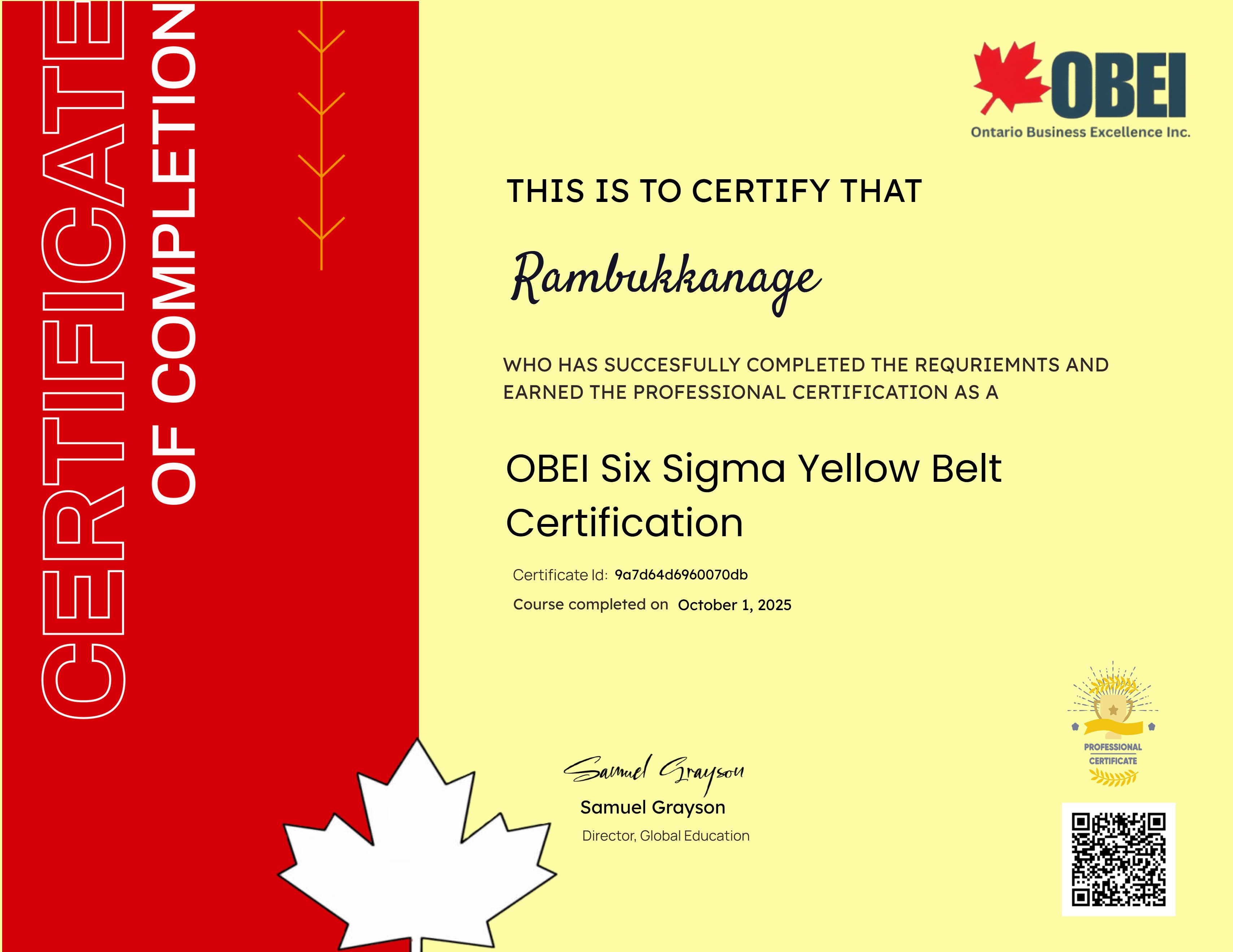 OBEI Six Sigma Yellow Belt Certification